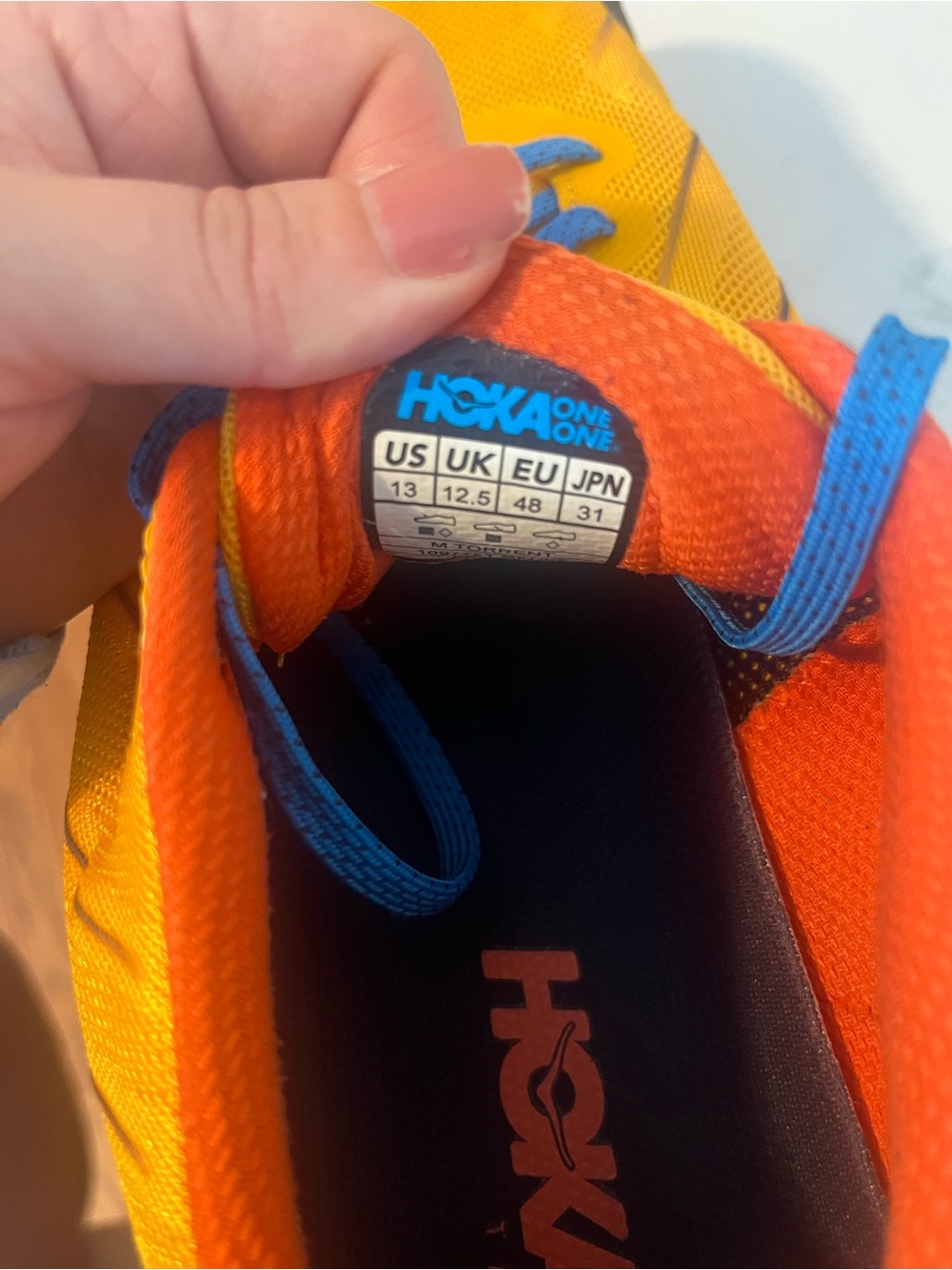 Hoka One One Torrent Mens 13 Trail Running Shoes Gold Fusion Dresden Blue - Picture 12 of 12